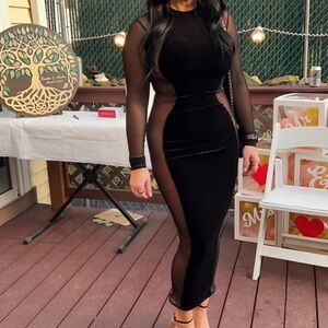 Naked Wardrobe Black Sheer Long Sleeve Dress